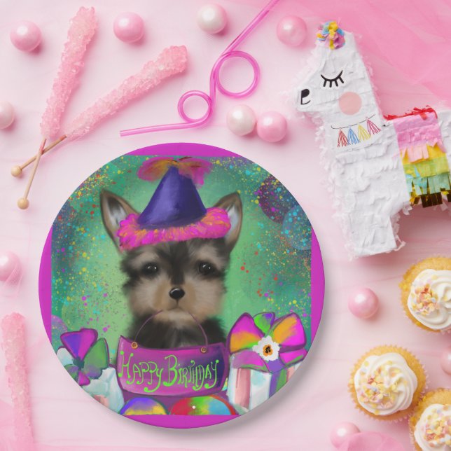 PLATO DE PAPEL CUMPLEAÑOS DE YORKIE POO (Fiesta)