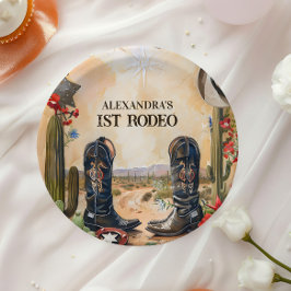 Plato De Papel Cumpleaños del 1er Rodeo del Vaquero Rústico