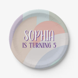 Plato De Papel Cumpleaños del arcoiris Boho Pastel