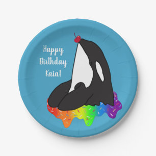 Plato De Papel Cumpleaños del asesino de ballenas personalizable