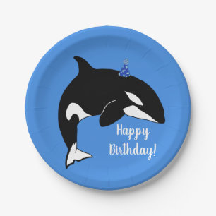 Plato De Papel Cumpleaños del asesino de ballenas personalizable
