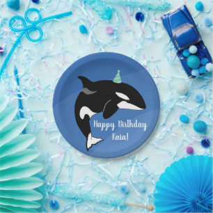 Plato De Papel Cumpleaños del asesino de ballenas personalizable
