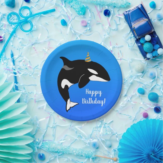 Plato De Papel Cumpleaños del asesino de ballenas personalizable  (Fiesta)