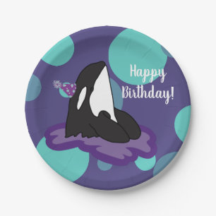 Plato De Papel Cumpleaños del asesino de ballenas personalizable