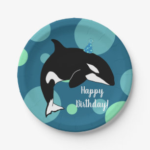 Plato De Papel Cumpleaños del asesino de ballenas personalizable