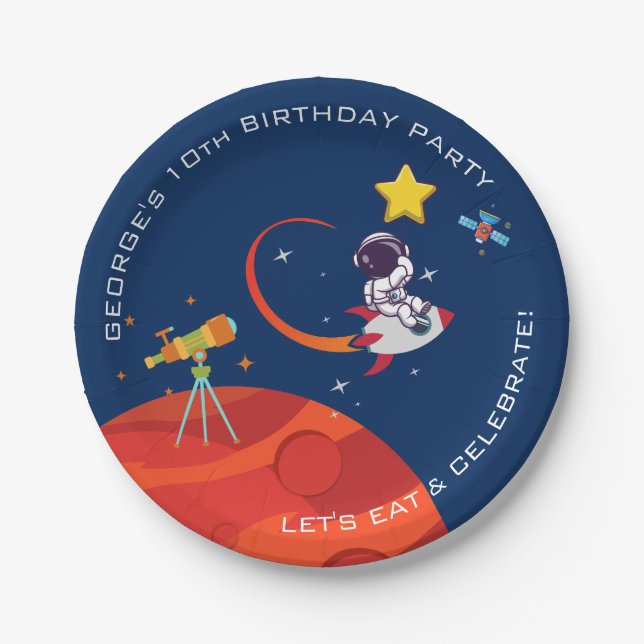 Plato De Papel Cumpleaños del Astronauta del Espacio Ultraterrest (Anverso)