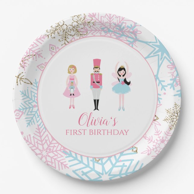 Plato De Papel Cumpleaños del Ballet de Invierno Nutcracker Snowf (Anverso)