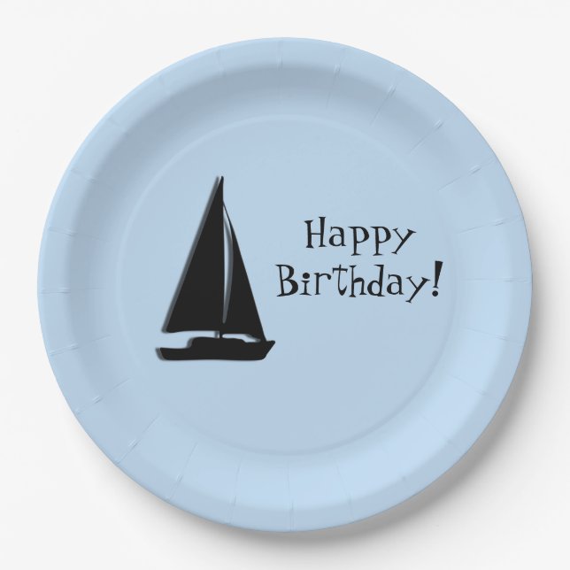Plato De Papel Cumpleaños del barco de vela (Anverso)