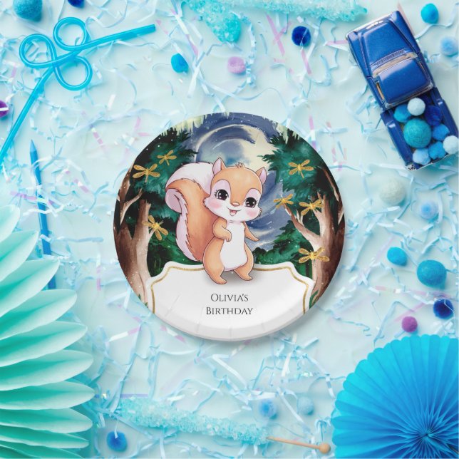 Plato De Papel Cumpleaños del Boho Pastel Squirrel (Fiesta)