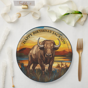 Plato De Papel Cumpleaños del búfalo de agua africano