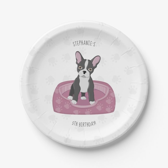 Plato De Papel Cumpleaños del Bulldog francés (Anverso)