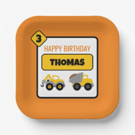 Plato De Papel Cumpleaños del camión de construcción
