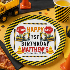 Plato De Papel Cumpleaños del camión de volteo de construcción 1e