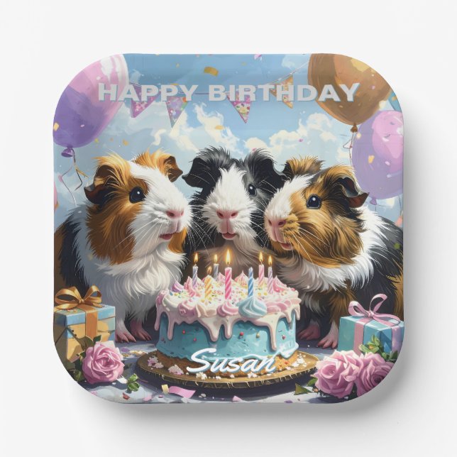 Plato De Papel Cumpleaños del Cerdo de Guinea (Anverso)