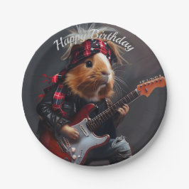 Plato De Papel Cumpleaños del Cerdo de Rock n Roll Guinea