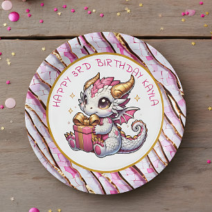 Plato De Papel Cumpleaños del Chica de los Dragones Dorados y Ros