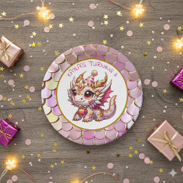 Plato De Papel Cumpleaños del Chica de los Dragones Dorados y Ros