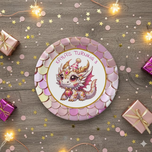 Plato De Papel Cumpleaños del Chica de los Dragones Dorados y Ros (Subido por el creador)