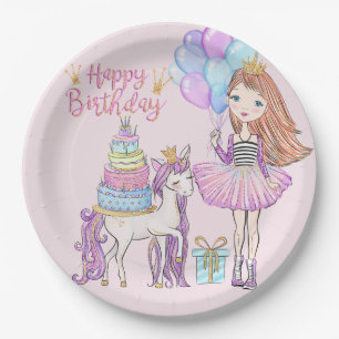 Plato De Papel Cumpleaños del Chica Guay Princess de Unicorn
