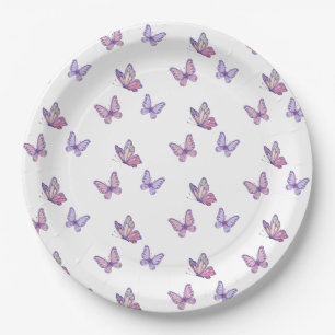 Plato De Papel Cumpleaños del chica Mariposa Morada