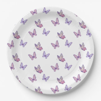 Plato De Papel Cumpleaños del chica Mariposa Morada