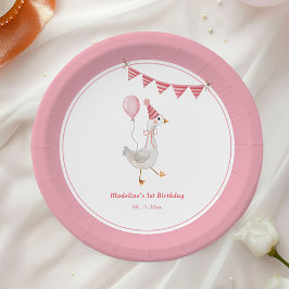 Plato De Papel Cumpleaños del Chica Rosa de Silly Goose