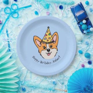 Plato De Papel Cumpleaños del chico temático de Corgi personaliza
