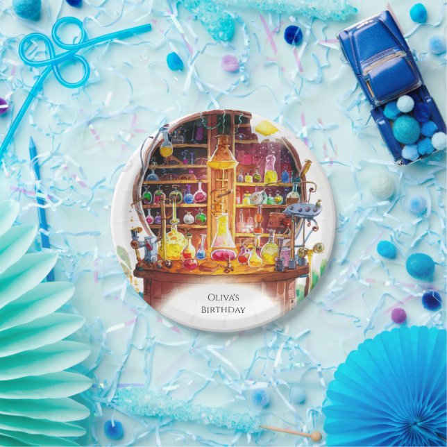 Plato De Papel Cumpleaños del Científico Mágico Simple para Niños (Fiesta)