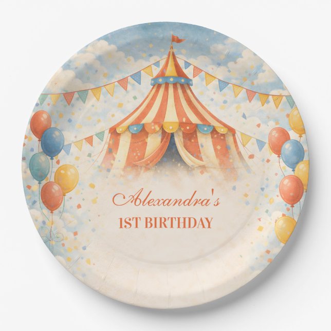 Plato De Papel Cumpleaños del Circo Ven Todos (Anverso)