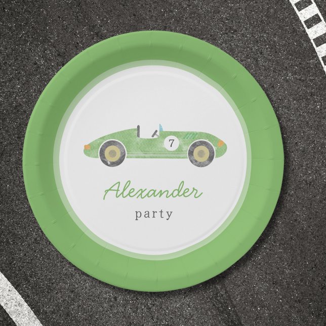 Plato De Papel cumpleaños del coche de carrera verde (Subido por el creador)