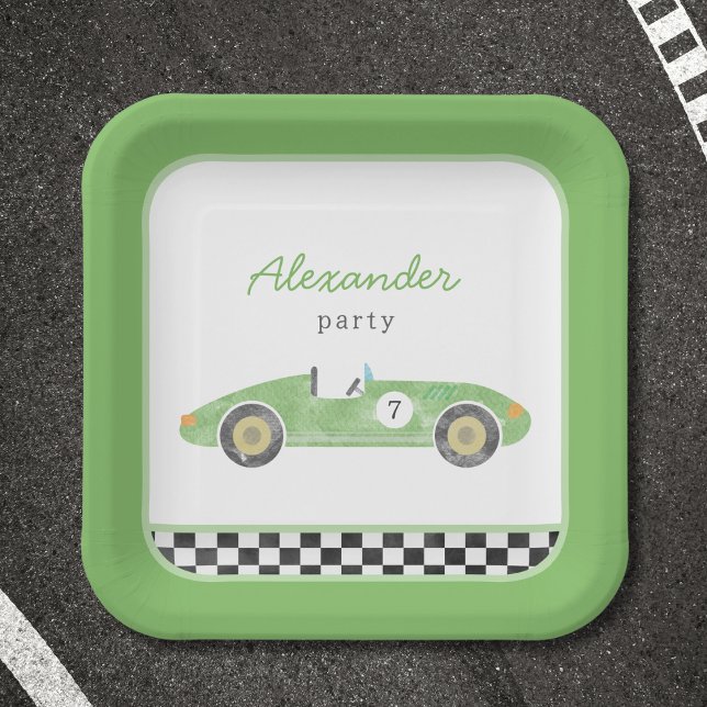Plato De Papel cumpleaños del coche de carrera verde (Subido por el creador)