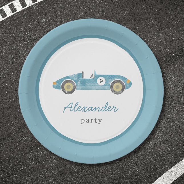 Plato De Papel cumpleaños del coche de carreras azules (Subido por el creador)