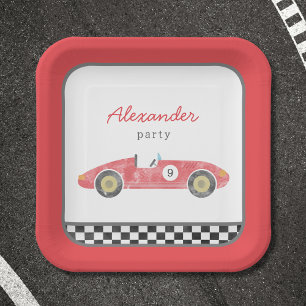 Plato De Papel Cumpleaños del coche de raza roja