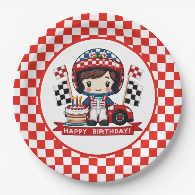 Plato De Papel Cumpleaños del conductor del Racecar Infantil (Anverso)