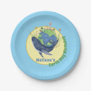 Plato De Papel Cumpleaños del Día de la Tierra Ballena Azul Lindo