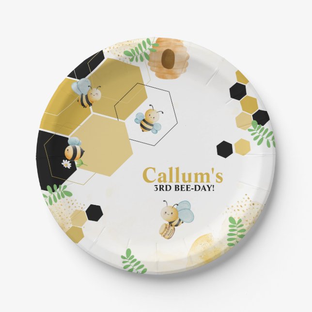Plato De Papel Cumpleaños del Día de las Abejas (Anverso)