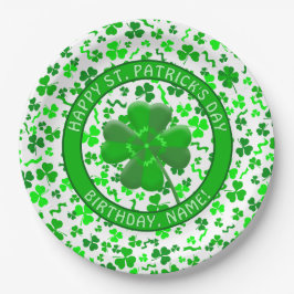 Plato De Papel Cumpleaños del Día de San Patricio Shamrocks Perso