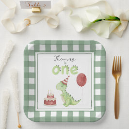 Plato De Papel Cumpleaños del dinosaurio acuarela 1