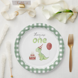 Plato De Papel Cumpleaños del dinosaurio lindo primero