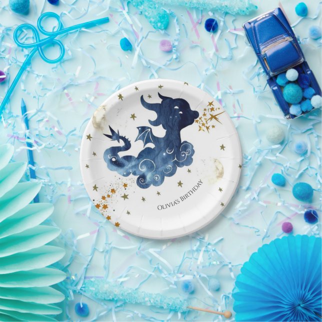 Plato De Papel Cumpleaños del Dragón Cute Editable (Fiesta)