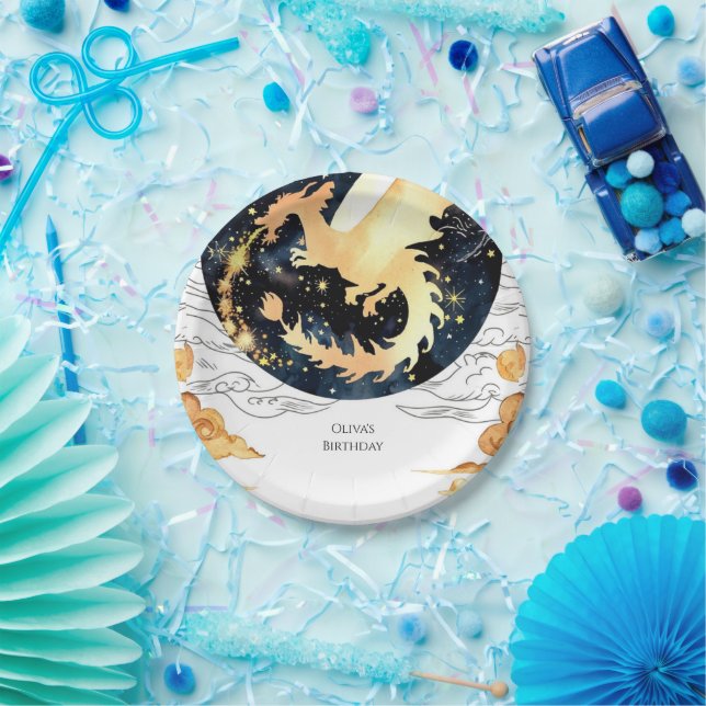 Plato De Papel Cumpleaños del dragón encantado de los niños (Fiesta)