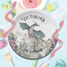 Plato De Papel Cumpleaños del Dragón Forestal de Woodland Encanta