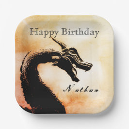 Plato De Papel Cumpleaños del dragón mítico