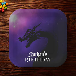 Plato De Papel Cumpleaños del dragón púrpura mítico