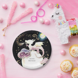 Plato De Papel Cumpleaños del dragón radiante mágico