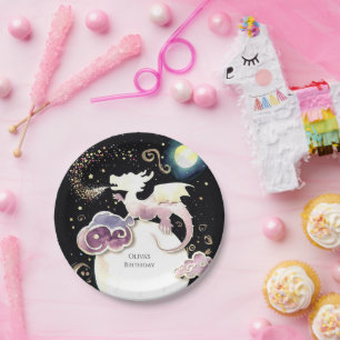 Plato De Papel Cumpleaños del dragón radiante mágico