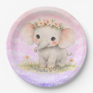 Plato De Papel Cumpleaños del Elefante Primero Arcoíris Rosa Past