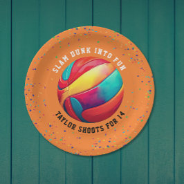 Plato De Papel Cumpleaños del equipo deportivo Naranja de Guay Al