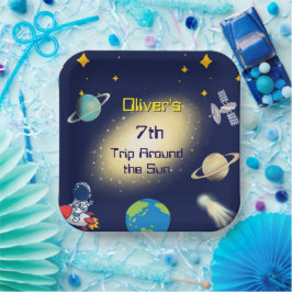 Plato De Papel Cumpleaños del espacio exterior - Astronauta, cohe