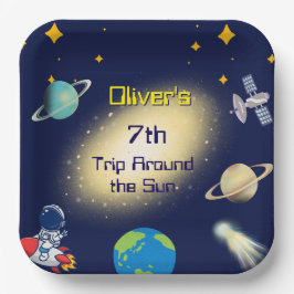 Plato De Papel Cumpleaños del espacio exterior - Astronauta, cohe
